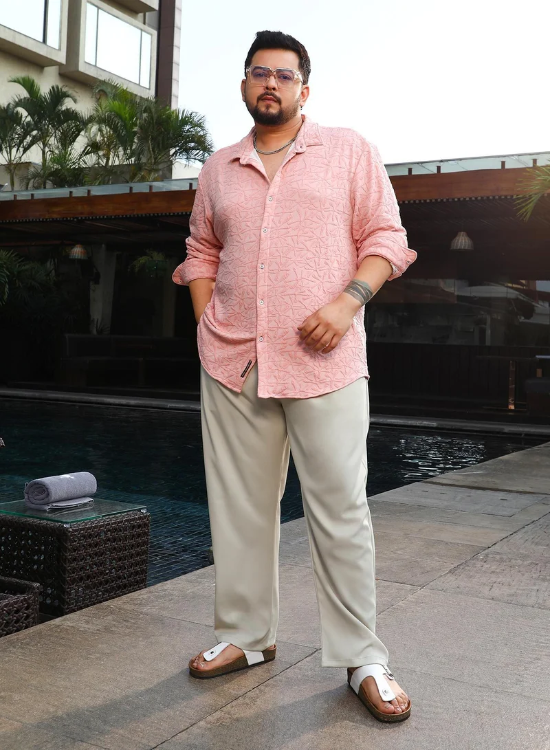 Instafab Plus  Instafab Plus Men's Rouge Pink Bloom-Textured Shirt For Casual Wear | Spread Collar | Long Cuffed Sleeves | Button Closure | Plus Size Shirt Crafted With Comfort Fit For Everyday Wear for Men | Best Price UAE