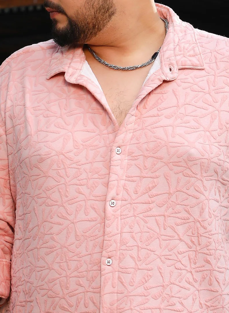 Instafab Plus  Instafab Plus Men's Rouge Pink Bloom-Textured Shirt For Casual Wear | Spread Collar | Long Cuffed Sleeves | Button Closure | Plus Size Shirt Crafted With Comfort Fit For Everyday Wear for Men | Best Price UAE