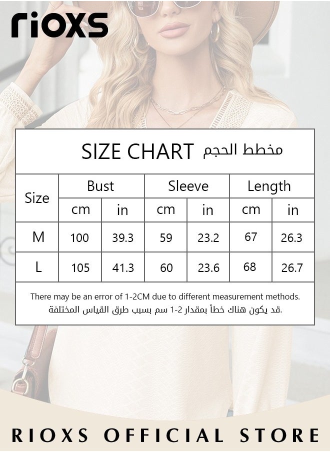 RIOXS - Women's Lace Stitching Casual Blouses,V-neck Long Sleeve Sweartshirt,Knitted Lace Cuff Solid Color Jacquard Top,Soft Comfortable Pullover Shirt,Dressy Casual Trendy Tops For Work/Office/Vacation/Travel/Basic Daily Wear - Image 1