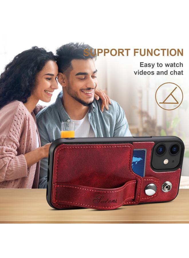 Suteni Case For iPhone 12 215 Wrist Strap PU Phone Case - Image 4