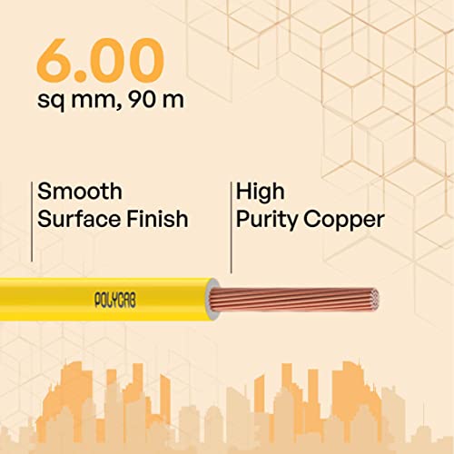 Polycab OPTIMA+ 6sqmm 90M coil | Flame Retardant | Lead free | 99.97% high purity copper | Rodent protection | PVC insulated housewire [Yellow] - Image 2