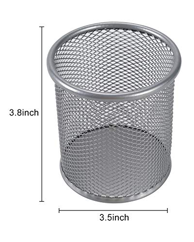 EasyPAG Silver Pen Holder for Desk 2 Pack Metal Pen Holder Organizer Pencil Cup Holder for Home, Office, Classroom, School - Image 3
