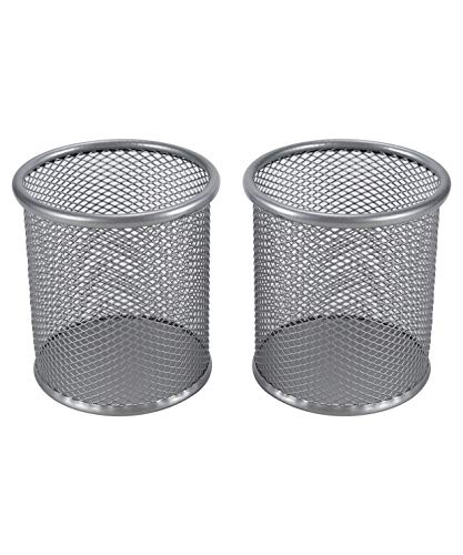 EasyPAG Silver Pen Holder for Desk 2 Pack Metal Pen Holder Organizer Pencil Cup Holder for Home, Office, Classroom, School - Image 1