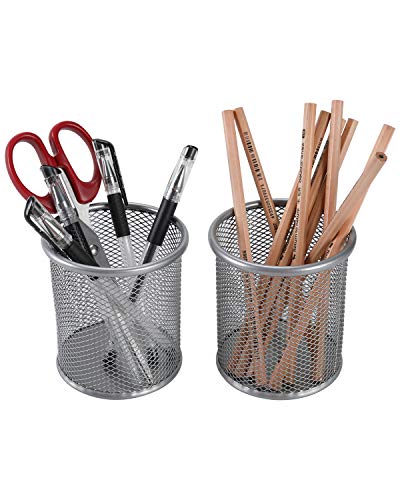 EasyPAG Silver Pen Holder for Desk 2 Pack Metal Pen Holder Organizer Pencil Cup Holder for Home, Office, Classroom, School - Image 4