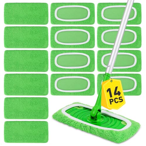 NEOACT 14Pcs Reusable Microfiber Mop Pads Compatible with Sweeper Mops,Dry Sweeping Cloths & Wet Mopping Pads Refills,Washable Mop Pads for Floor Cleaning - Image 1