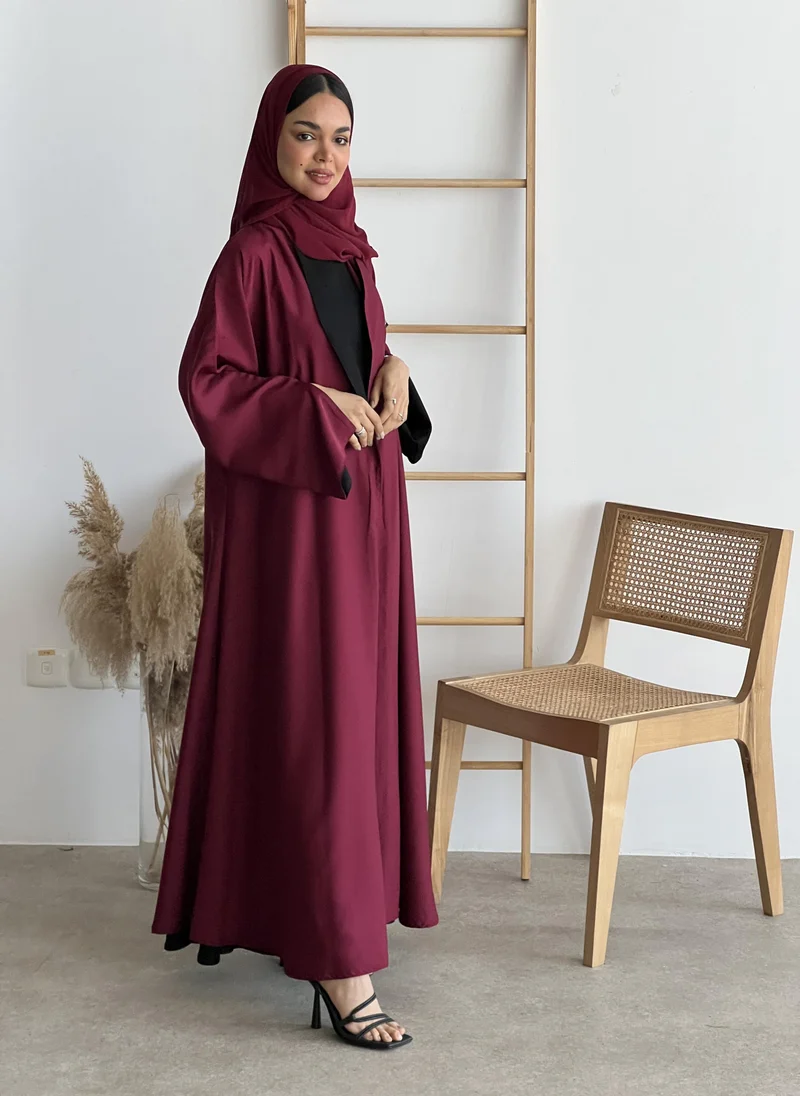 عبايات لوسين عباية دبل فيس كلوش أسود وبرغندي