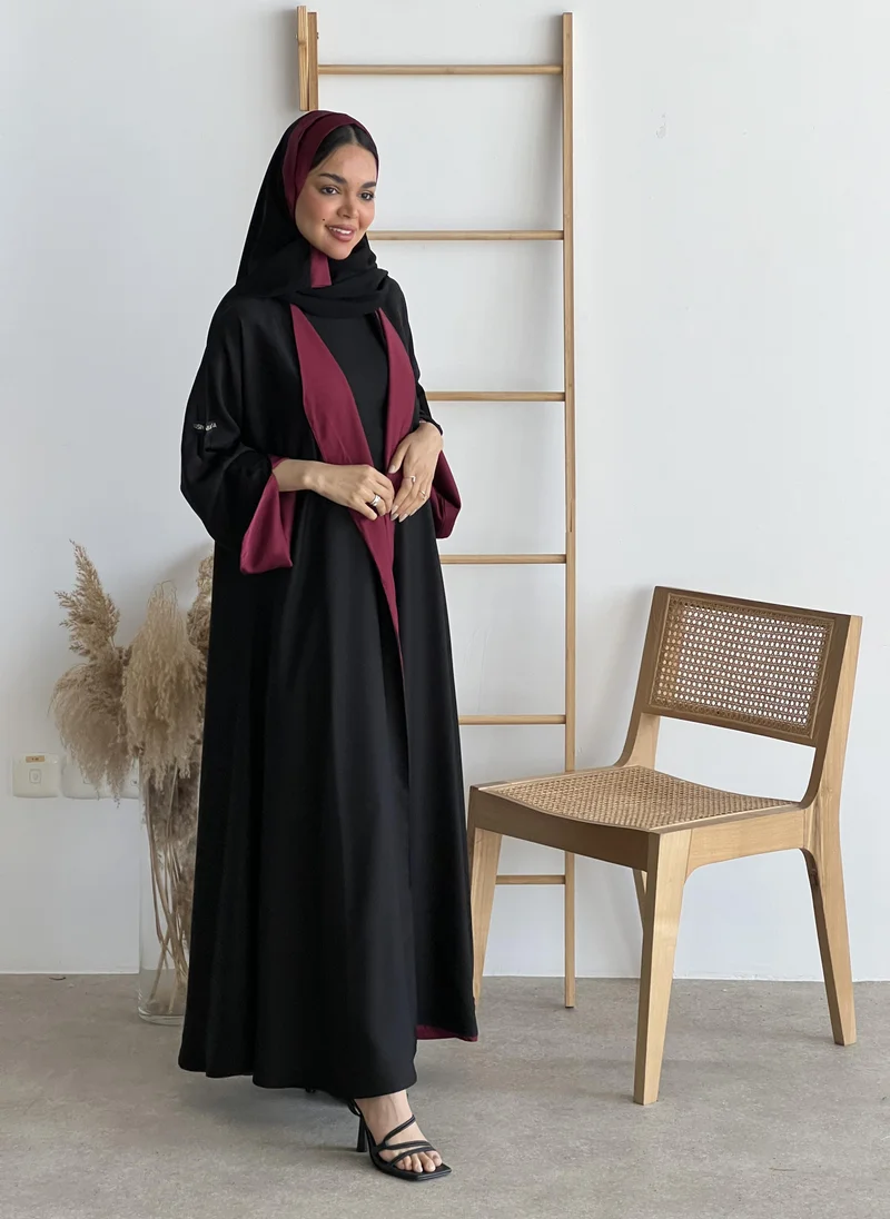 عبايات لوسين عباية دبل فيس كلوش أسود وبرغندي