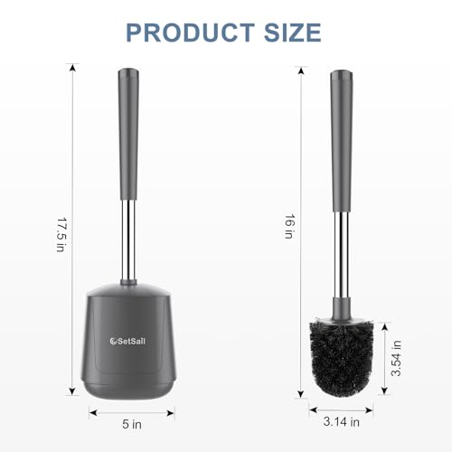SetSail Toilet Brush and Holder 3 Pack Self Closing Lid Toilet Bowl Brushes Holder Extra Long Handle Ventilated Toilet Brush Set for Bathroom Cleaning Nylon Bristles Grey - Image 3