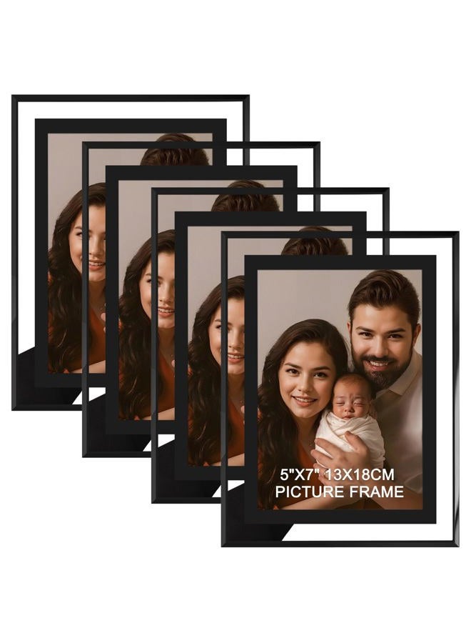 IZIDDO 5x7 Picture Frames Set of 4,Black Glass Photo Frame,for Wall Mount or Tabletop Standing,Gift Picture Frame, Horizontally or Vertically (5x7, Black) - Image 1