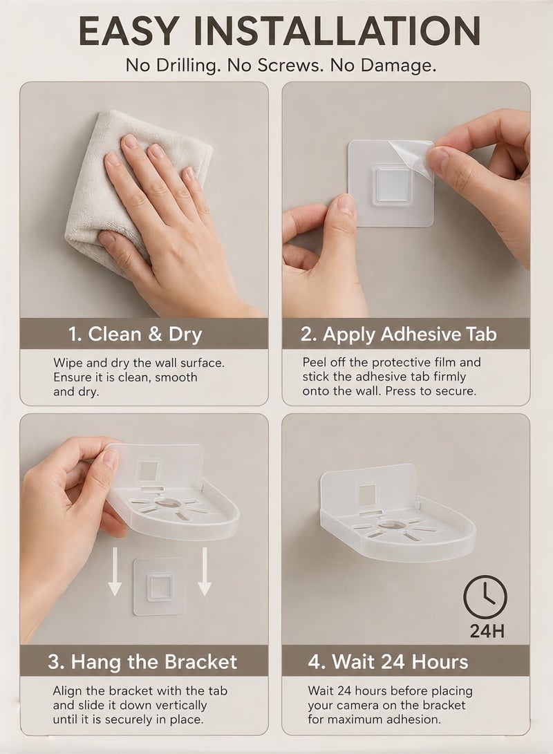 MEI TU 3-Pack Wall Mount Brackets for Security Cameras, No-Drill Mini Floating Shelves for Flexible Wall Space Use - Image 4