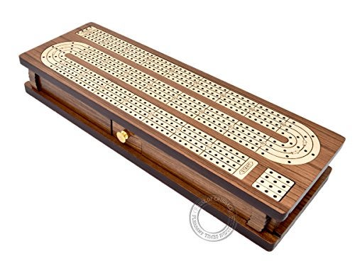 House of Cribbage - Continuous Cribbage Board Inlaid in Teak Wood/Maple Wood - 4 Track - Separate Storage Space for Two Deck of Cards & Pegs - Image 3