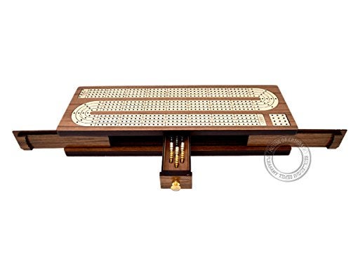 House of Cribbage - Continuous Cribbage Board Inlaid in Teak Wood/Maple Wood - 4 Track - Separate Storage Space for Two Deck of Cards & Pegs - Image 4