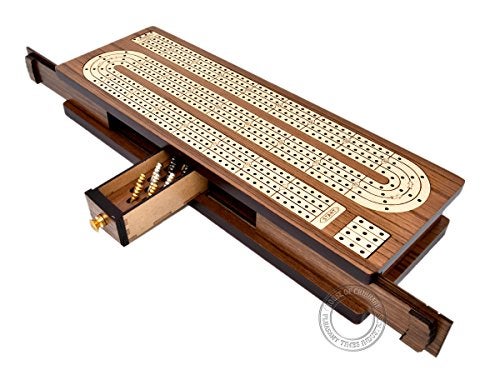 House of Cribbage - Continuous Cribbage Board Inlaid in Teak Wood/Maple Wood - 4 Track - Separate Storage Space for Two Deck of Cards & Pegs - Image 5