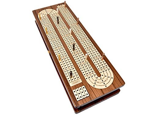 House of Cribbage - Continuous Cribbage Board Inlaid in Teak Wood/Maple Wood - 4 Track - Separate Storage Space for Two Deck of Cards & Pegs - Image 2