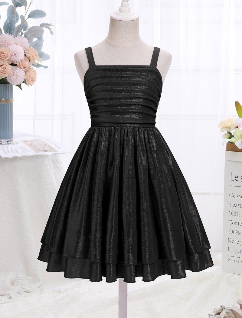 IBAKOM Teen Girl Sparkly Ruffle Metallic Dress 8t 9t 10t 11t 12t 13t 14t 15t Tween Pageant Homecoming Graduation Prom Outfits Junior Spring Sneaker Ball Formal Fancy Easter Dress Black 15-16 Years - Image 3