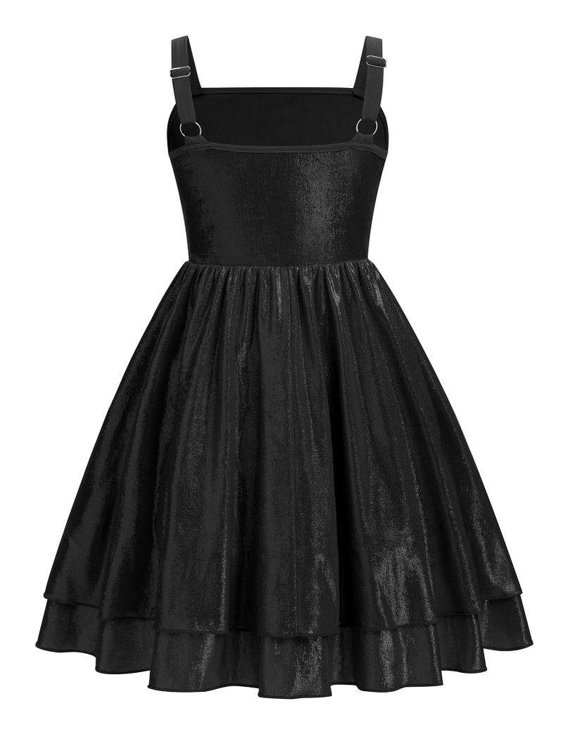 IBAKOM Teen Girl Sparkly Ruffle Metallic Dress 8t 9t 10t 11t 12t 13t 14t 15t Tween Pageant Homecoming Graduation Prom Outfits Junior Spring Sneaker Ball Formal Fancy Easter Dress Black 15-16 Years - Image 4