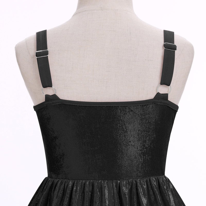 IBAKOM Teen Girl Sparkly Ruffle Metallic Dress 8t 9t 10t 11t 12t 13t 14t 15t Tween Pageant Homecoming Graduation Prom Outfits Junior Spring Sneaker Ball Formal Fancy Easter Dress Black 15-16 Years - Image 2