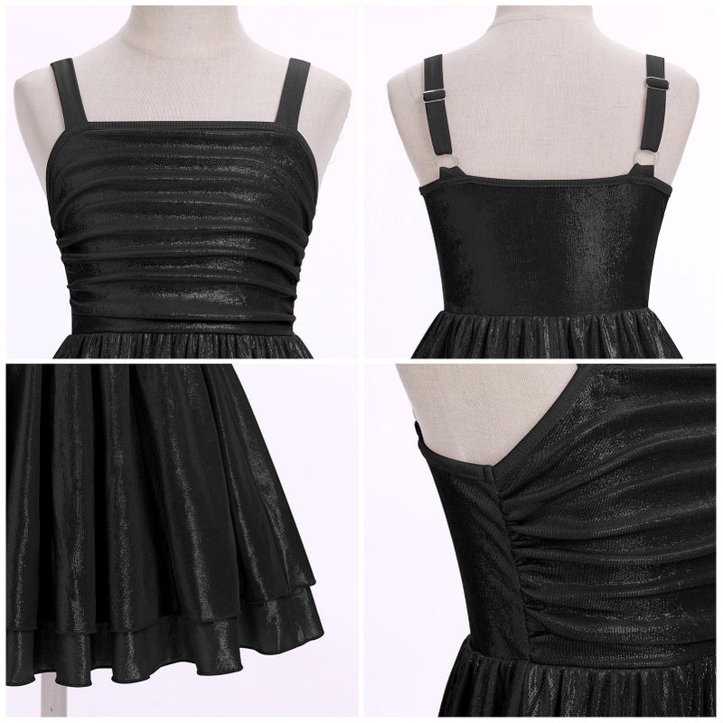 IBAKOM Teen Girl Sparkly Ruffle Metallic Dress 8t 9t 10t 11t 12t 13t 14t 15t Tween Pageant Homecoming Graduation Prom Outfits Junior Spring Sneaker Ball Formal Fancy Easter Dress Black 15-16 Years - Image 5