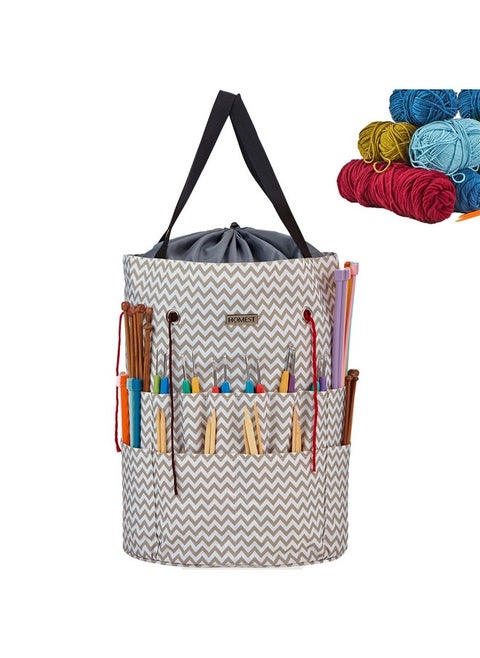 Large Crochet Bag With Customized Front Compartment For Knitting Accessories Yarn Storage With 6 Oversized Grommets Tote Organizer With Drawstring Closure Ripple Bag Only