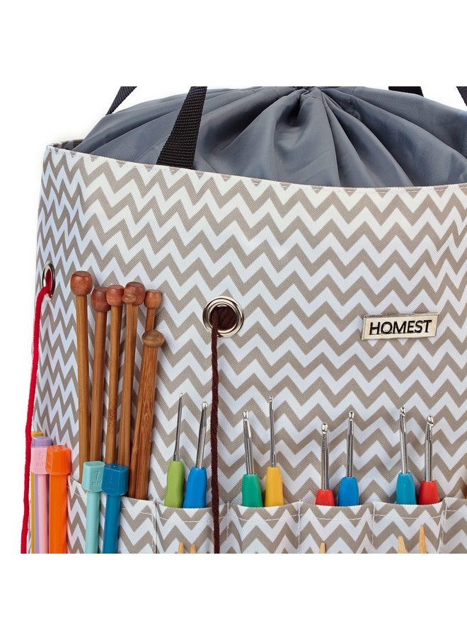 HOMEST - Large Crochet Bag With Customized Front Compartment For Knitting Accessories Yarn Storage With 6 Oversized Grommets Tote Organizer With Drawstring Closure Ripple Bag Only - Image 1