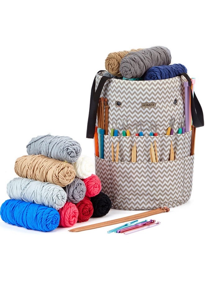 HOMEST - Large Crochet Bag With Customized Front Compartment For Knitting Accessories Yarn Storage With 6 Oversized Grommets Tote Organizer With Drawstring Closure Ripple Bag Only - Image 1