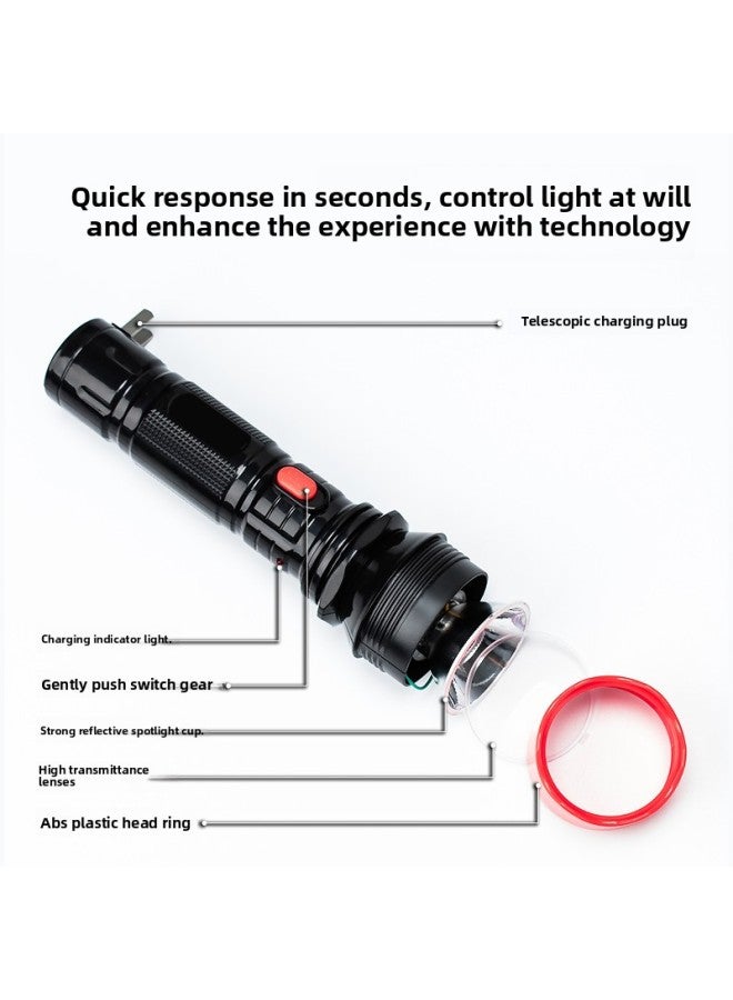 Loquat Suosen Led Strong Light Rechargeable Household Lighting Flashlight Strong And Weak Second Gear Hand-held Hotel Room Fire Protection Exclusive-Color:Ss-d01 Flashlight (with Side Light) - Image 3