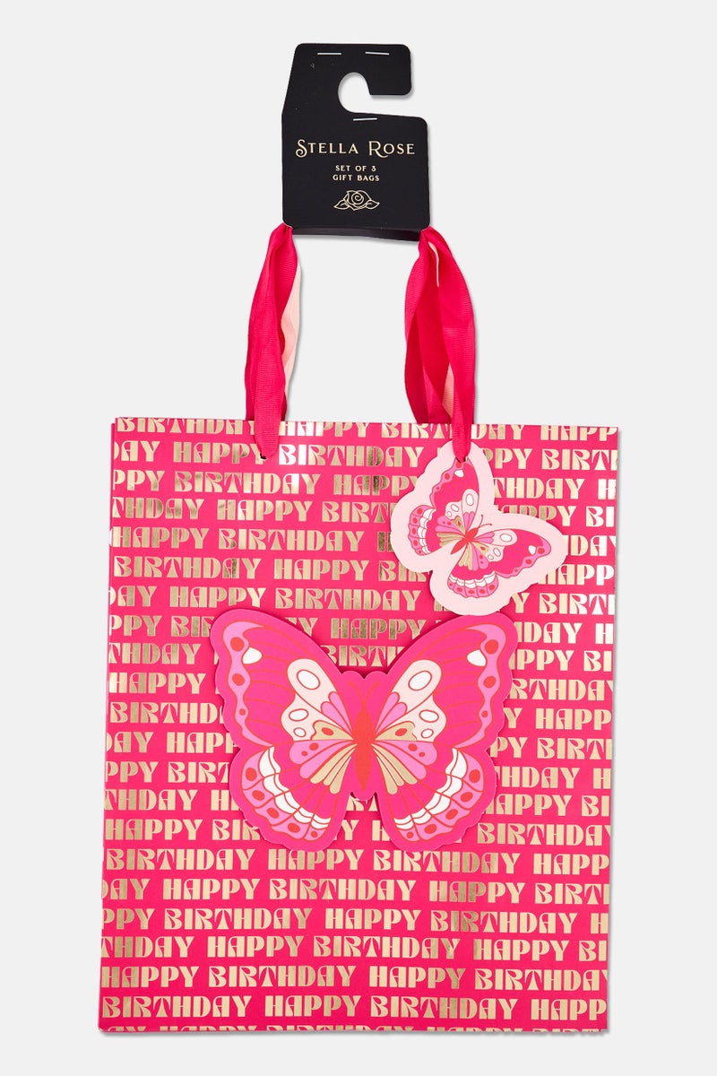 Stella Rose Set of 3 Large Allover Print Birthday Gift Bags, Multicolor - Image 1