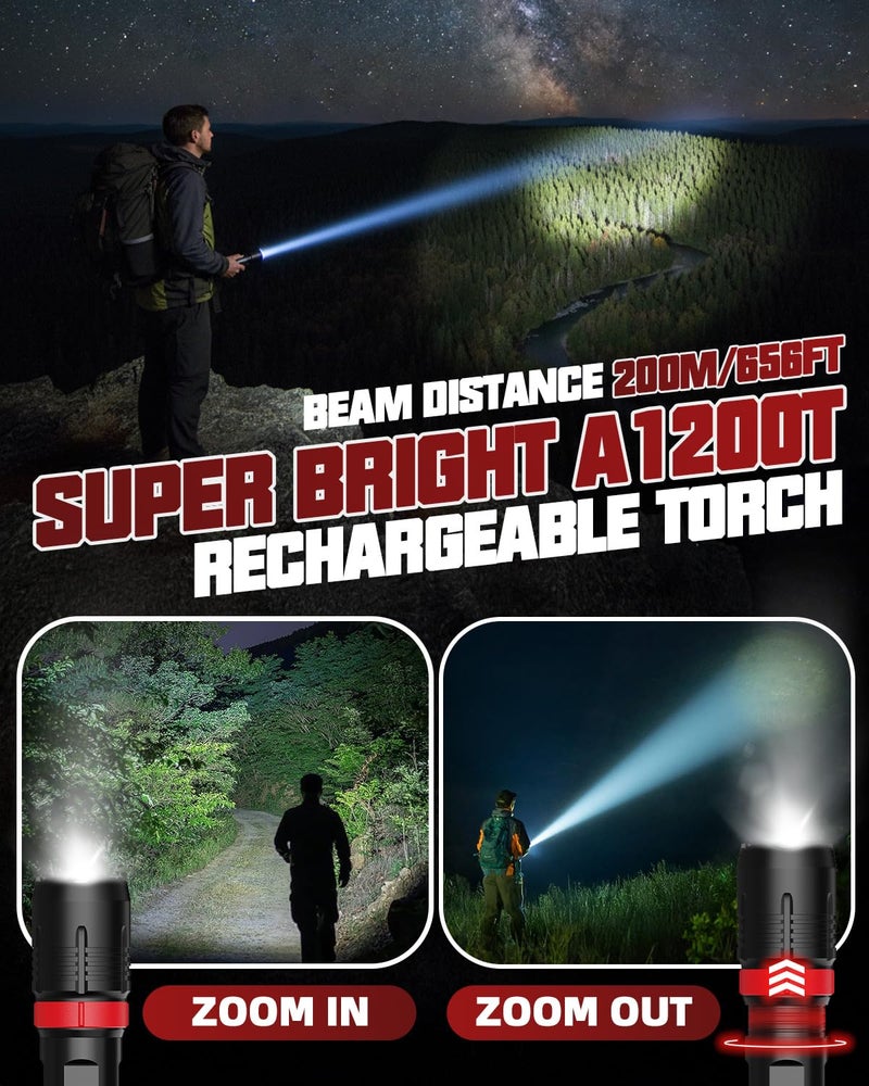 Victoper Rechargeabe Flashlight 2 Pack, High Lumens 5 Modes LED Bright Tactical Flashlights, Waterproof Zoomable Flash Light for Outdoor, Gifts for Camping Essentials Gear - Image 3