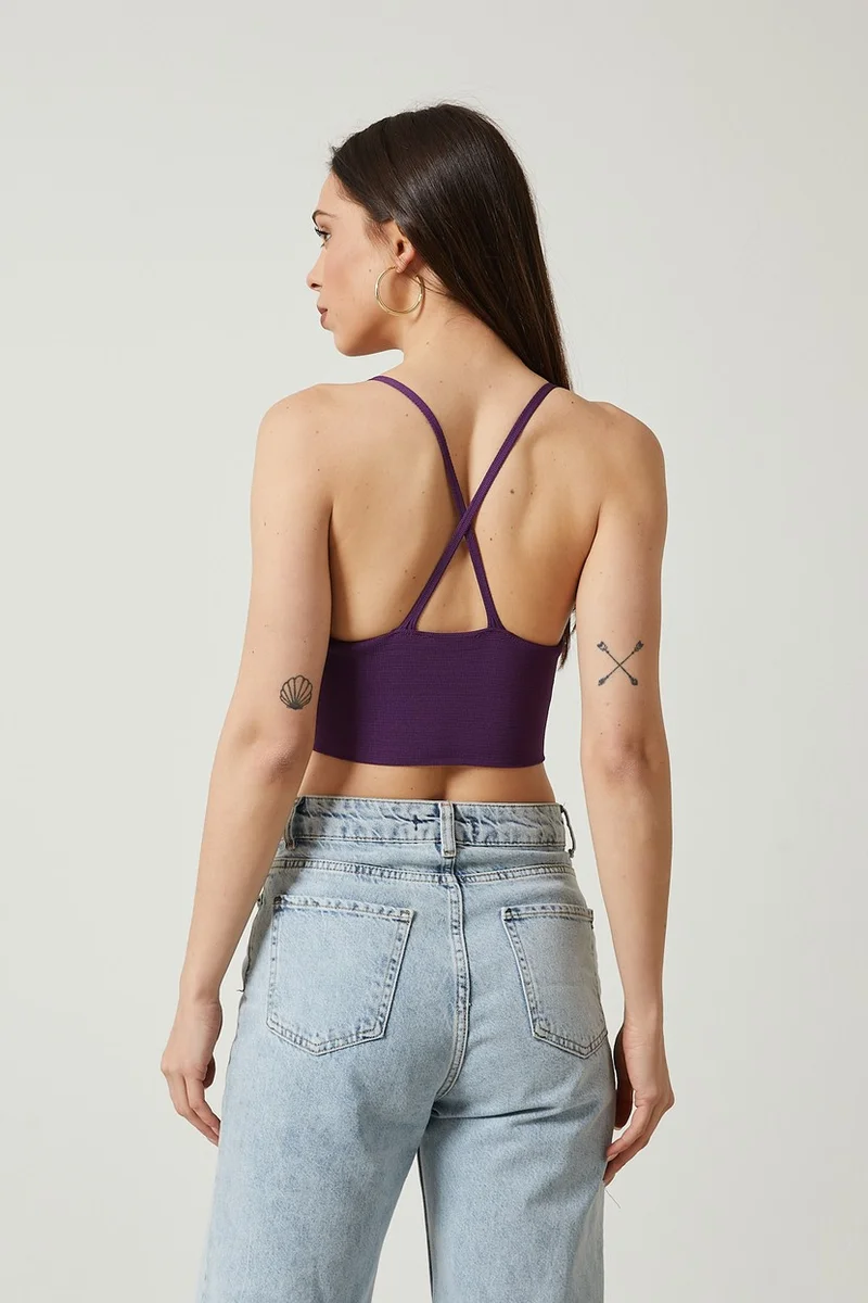 Twenty3 Women's Super Crop Back Detailed Knitwear Bustier Blouse