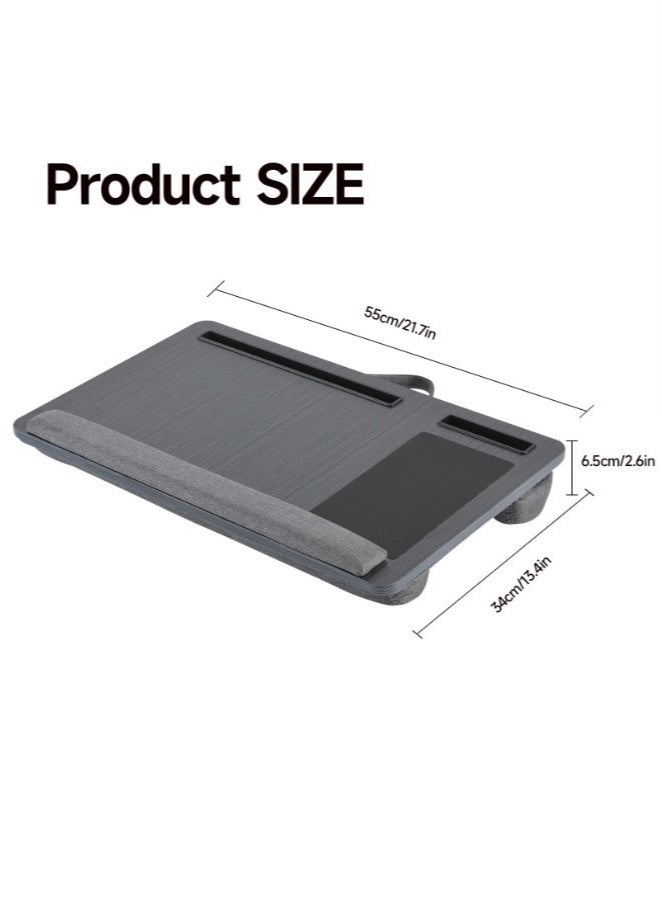 عربست طاولة حضن - تناسب مكتب حضن بحجم يصل إلى 17.3 بوصة، ولوحة ماوس مدمجة ووسادة معصم للكمبيوتر المحمول أو الكمبيوتر المحمول مع وسادة، وطاولة للسرير مع جهاز لوحي، وحامل هاتف (أسود) - Image 3