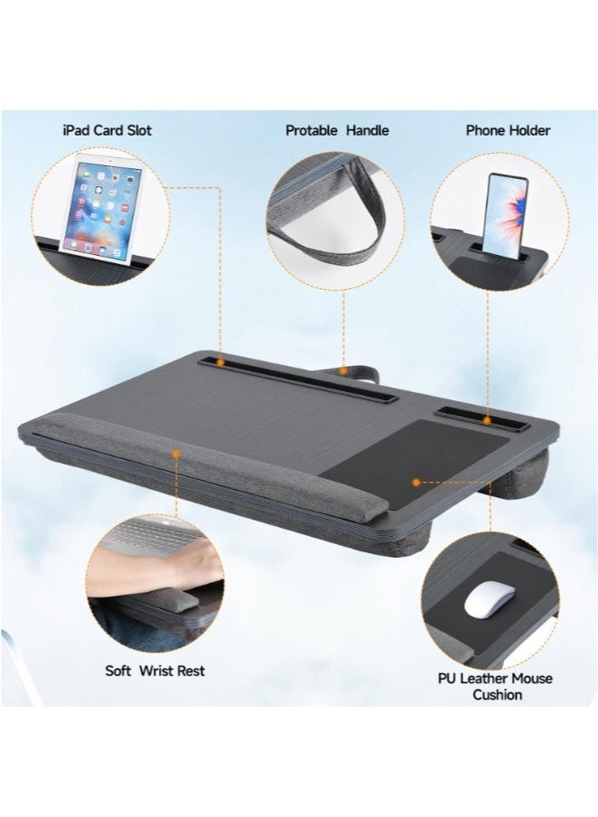 عربست طاولة حضن - تناسب مكتب حضن بحجم يصل إلى 17.3 بوصة، ولوحة ماوس مدمجة ووسادة معصم للكمبيوتر المحمول أو الكمبيوتر المحمول مع وسادة، وطاولة للسرير مع جهاز لوحي، وحامل هاتف (أسود) - Image 4