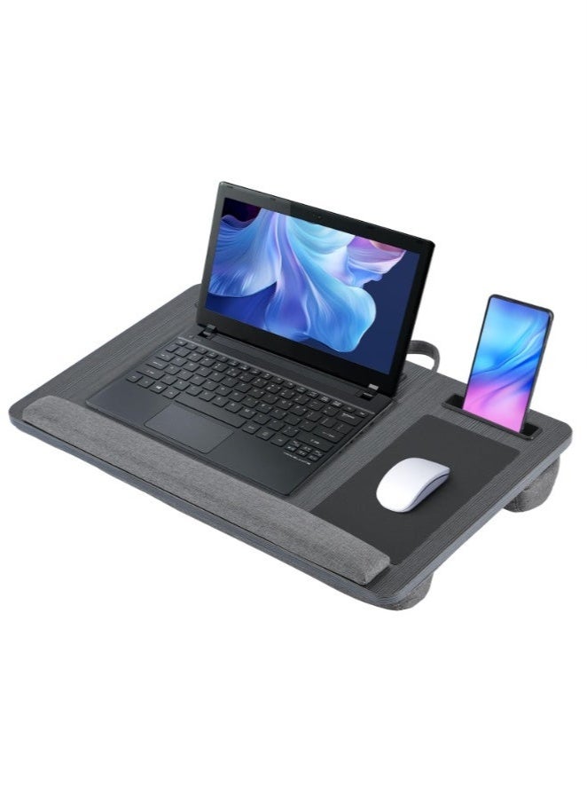 عربست طاولة حضن - تناسب مكتب حضن بحجم يصل إلى 17.3 بوصة، ولوحة ماوس مدمجة ووسادة معصم للكمبيوتر المحمول أو الكمبيوتر المحمول مع وسادة، وطاولة للسرير مع جهاز لوحي، وحامل هاتف (أسود) - Image 1