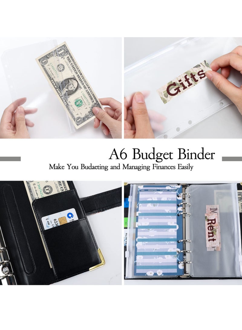 Budget Binder with Zipper Envelopes, Cash Envelopes for Budgeting, A6 PU Leather Budget Binder Planner with 12 Pcs Clear Zipper Envelopes, 12 Pcs Budget Sheets for Budgeting, Saving Money(Pink) - Image 3