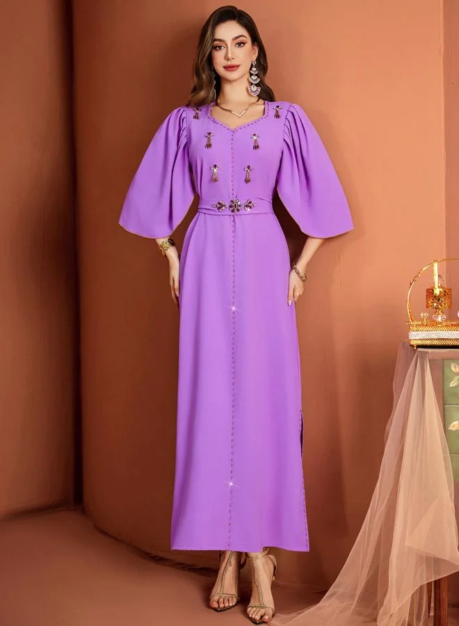تايك تو Women Lilac Rhinestone Embellished Maxi Dress