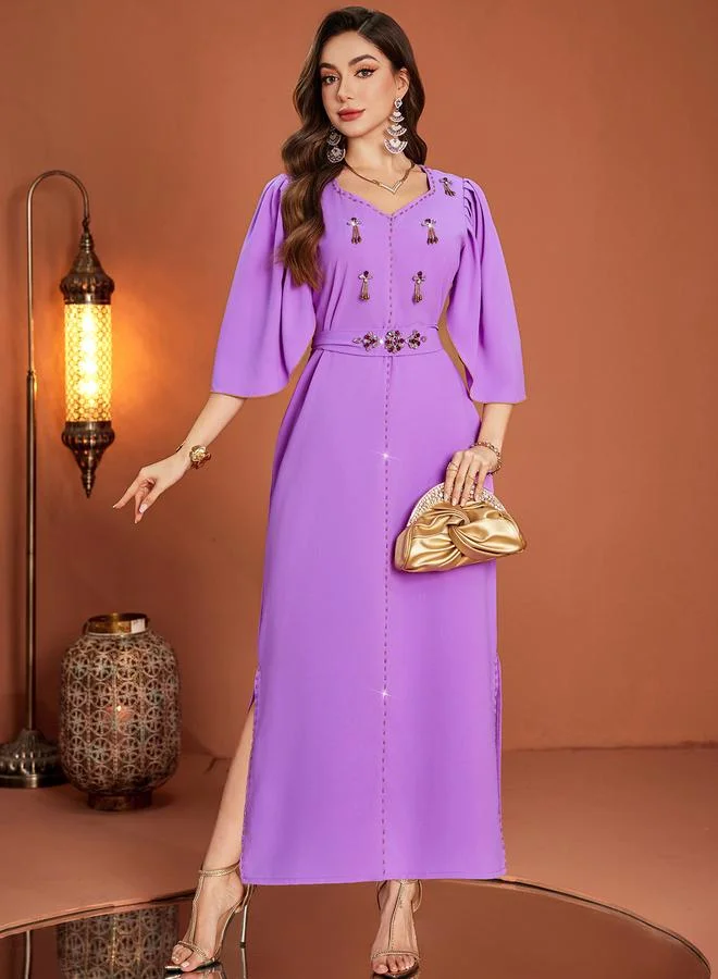 Take Two Women's Solid Rhinestone Embellished 1/2 Sleeve Maxi Dress