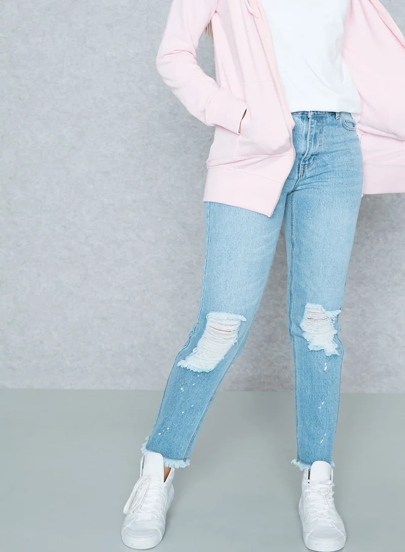 Daisy Street Light Wash Straight Ripped Jeans