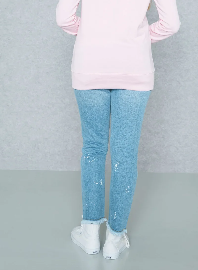 Daisy Street Light Wash Straight Ripped Jeans