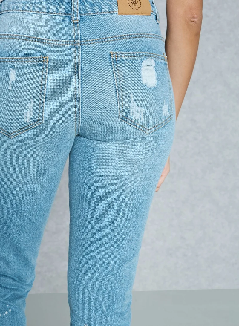 Daisy Street Light Wash Straight Ripped Jeans