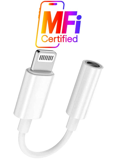 Lightning to 3.5mm AUX Jack Adapter Cable for iPhone – White, Headphone Converter