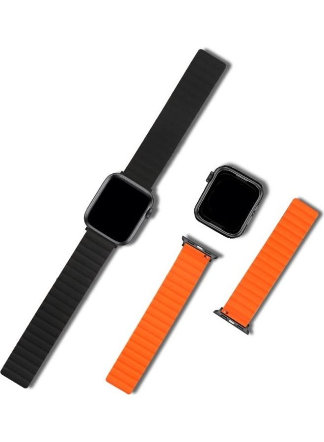 NIBEMINENT Replacement Watchband For Apple Watch Series 7 41mm/6 & SE 5 4 40mm/3 2 1 38mm Black/Orange - Image 3