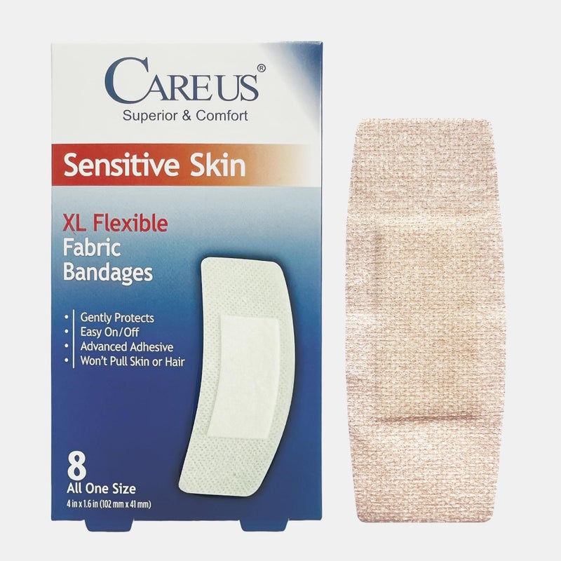 CareUs Bandages for Sensitive and Elderly Skin Latex FreeLarge Flexible Fabric Max Hold Silicone Adhesive LatexFree 32Count Pack 8ct x 4Gifts for Mom