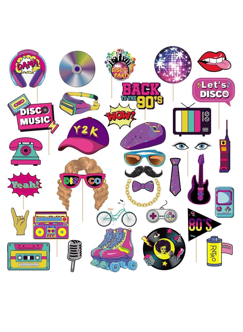 Excefore 90s Photo Booth Props,36 Pcs 70s 80s 90s Theme Disco Party Decor,Disco Hip Hop Retro Photography Photo Booth Backdrop for Disco Birthday Party Supplies Adults Kids - Image 1