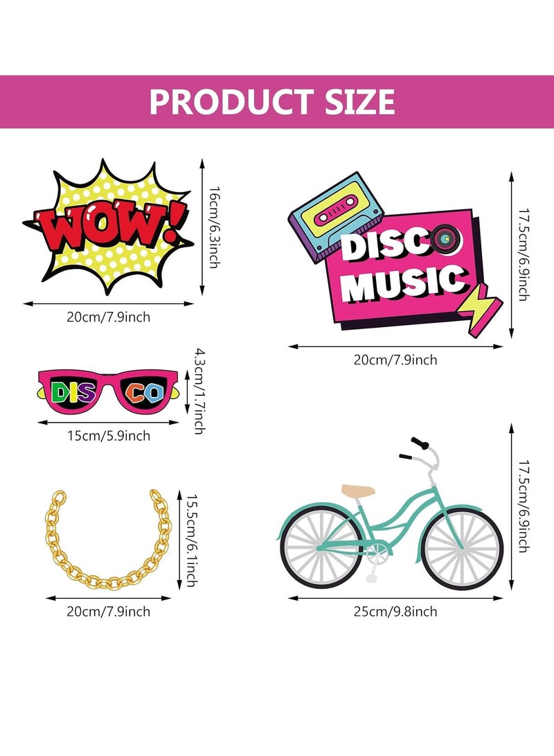 Excefore 90s Photo Booth Props,36 Pcs 70s 80s 90s Theme Disco Party Decor,Disco Hip Hop Retro Photography Photo Booth Backdrop for Disco Birthday Party Supplies Adults Kids - Image 2