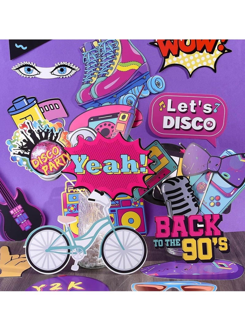 Excefore 90s Photo Booth Props,36 Pcs 70s 80s 90s Theme Disco Party Decor,Disco Hip Hop Retro Photography Photo Booth Backdrop for Disco Birthday Party Supplies Adults Kids - Image 4