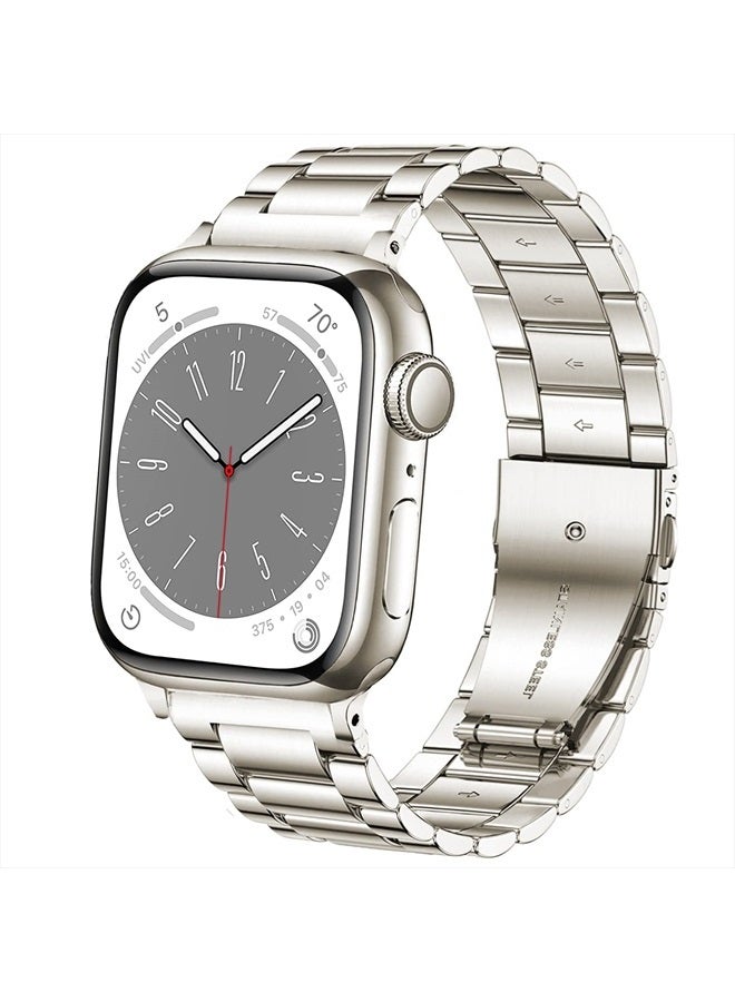 Bands Compatible with iWatch 38mm 42mm 40mm 44mm 41mm 45mm 49mm, Solid Stainless Steel Metal Strap Replacement for Apple Watch Series 8 / 7 / 6 / 5 / 4 / 3 / SE / Ultra Women Men (Starlight, 4