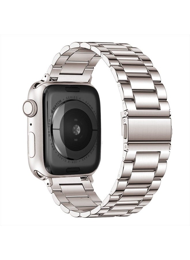 Bands Compatible with iWatch 38mm 42mm 40mm 44mm 41mm 45mm 49mm, Solid Stainless Steel Metal Strap Replacement for Apple Watch Series 8 / 7 / 6 / 5 / 4 / 3 / SE / Ultra Women Men (Starlight, 4