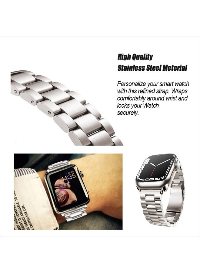 Bands Compatible with iWatch 38mm 42mm 40mm 44mm 41mm 45mm 49mm, Solid Stainless Steel Metal Strap Replacement for Apple Watch Series 8 / 7 / 6 / 5 / 4 / 3 / SE / Ultra Women Men (Starlight, 4