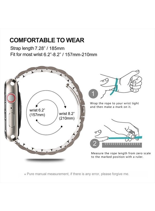 Bands Compatible with iWatch 38mm 42mm 40mm 44mm 41mm 45mm 49mm, Solid Stainless Steel Metal Strap Replacement for Apple Watch Series 8 / 7 / 6 / 5 / 4 / 3 / SE / Ultra Women Men (Starlight, 4