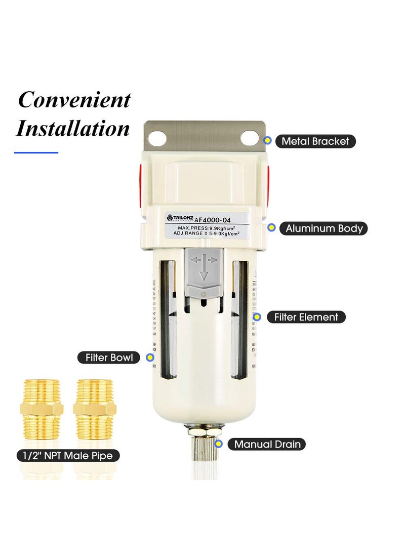 Tailonz Pneumatic 12 Inch NPT Air Filter Air Tool Compressor Filter AF400004