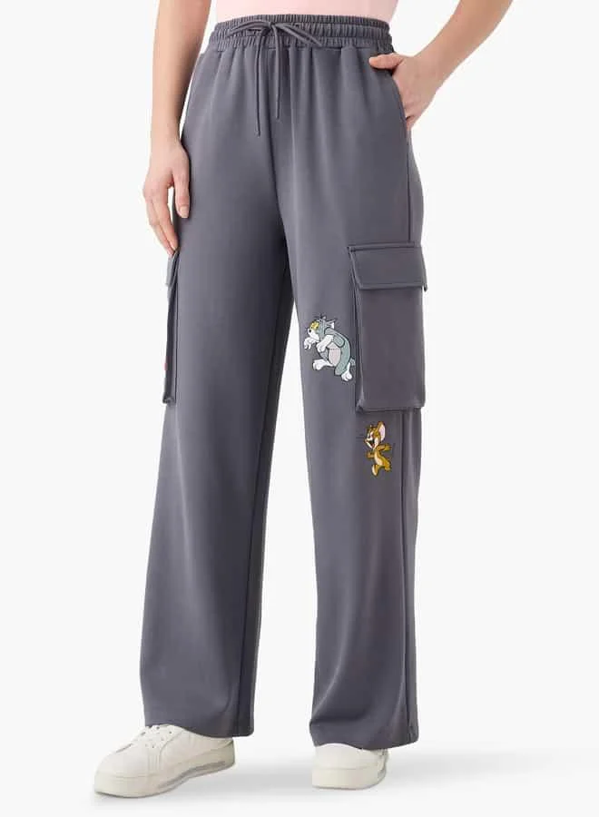اس بي كاركترز Tom and Jerry Print Cargo Jog Pants with Drawstring Closure